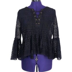 Paper Crane Black Lace Long Sleeve Top